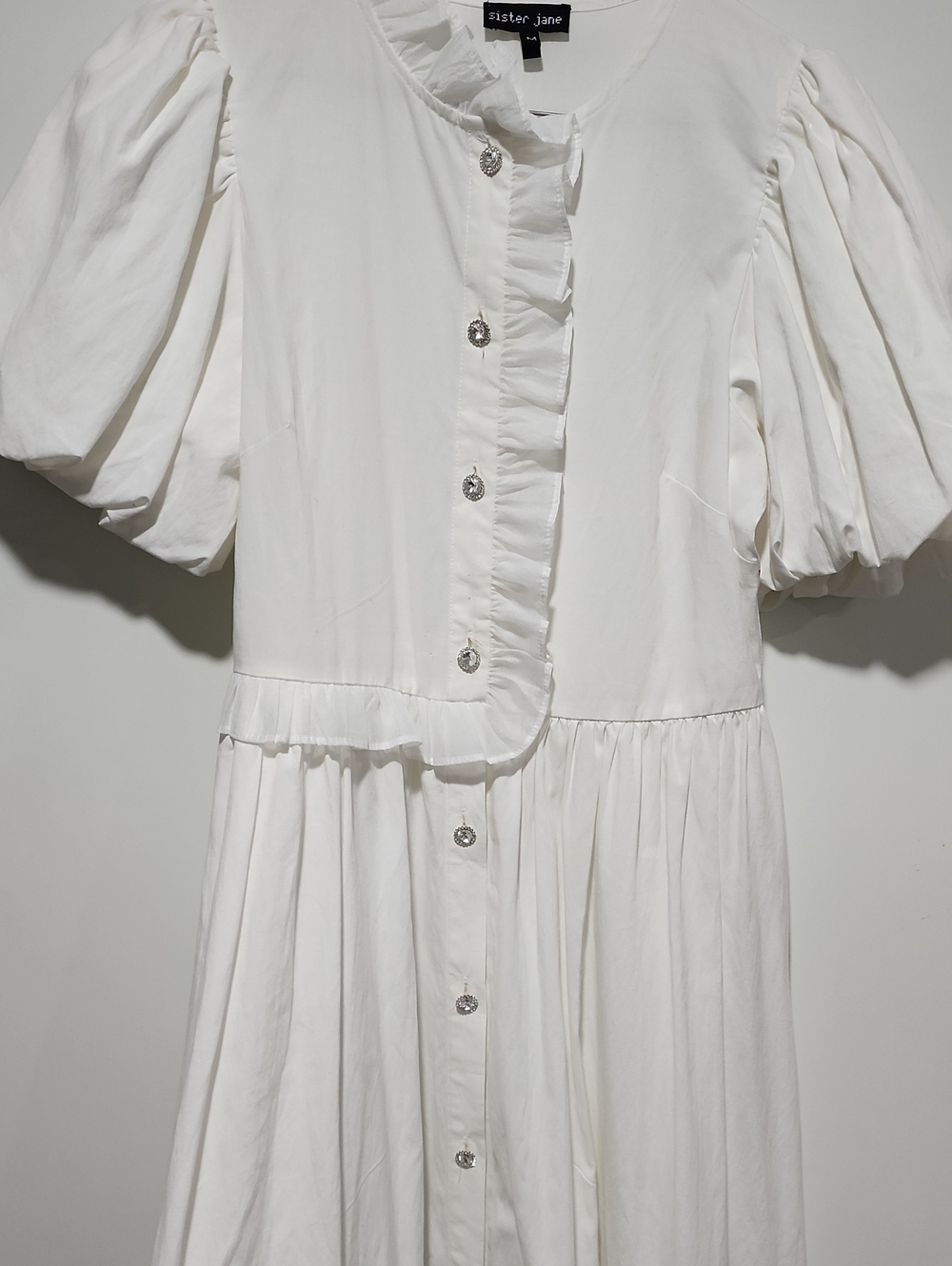 Sister Jane Cream Ruffle Front Puff Sleeve Dress